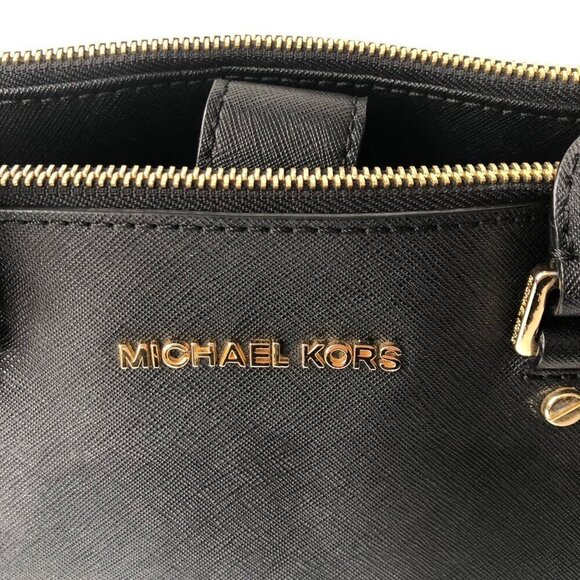 MK MICHAEL KORS SUTTON Saffiano Leather Black Gold Med Handbag 12.5 x 9 x 4" - Picture 7 of 16